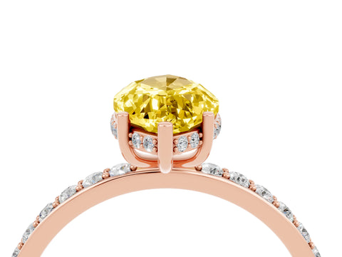 Rose gold Marquise Cut Yellow Sapphire Solitaire Ring with Pavé Band and Hidden Halo_16