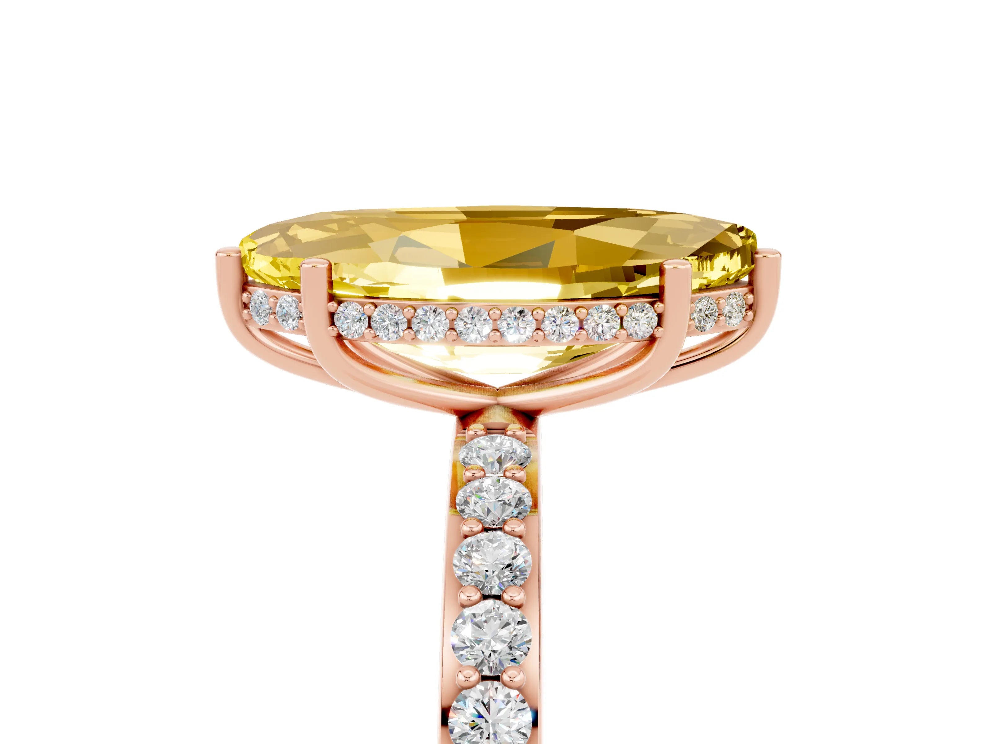 Rose gold Marquise Cut Yellow Sapphire Solitaire Ring with Pavé Band and Hidden Halo_17