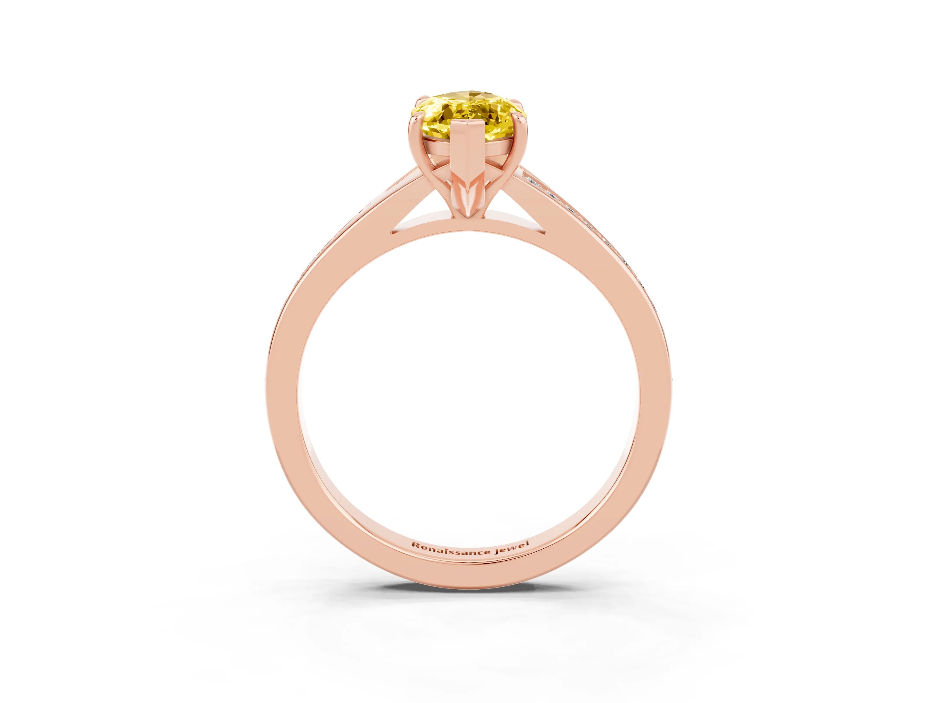 Rose gold Marquise Cut Yellow Sapphire Solitaire Ring with Pavé Band and Prong Setting_15