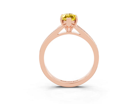Rose gold Marquise Cut Yellow Sapphire Solitaire Ring with Pavé Band and Prong Setting_15