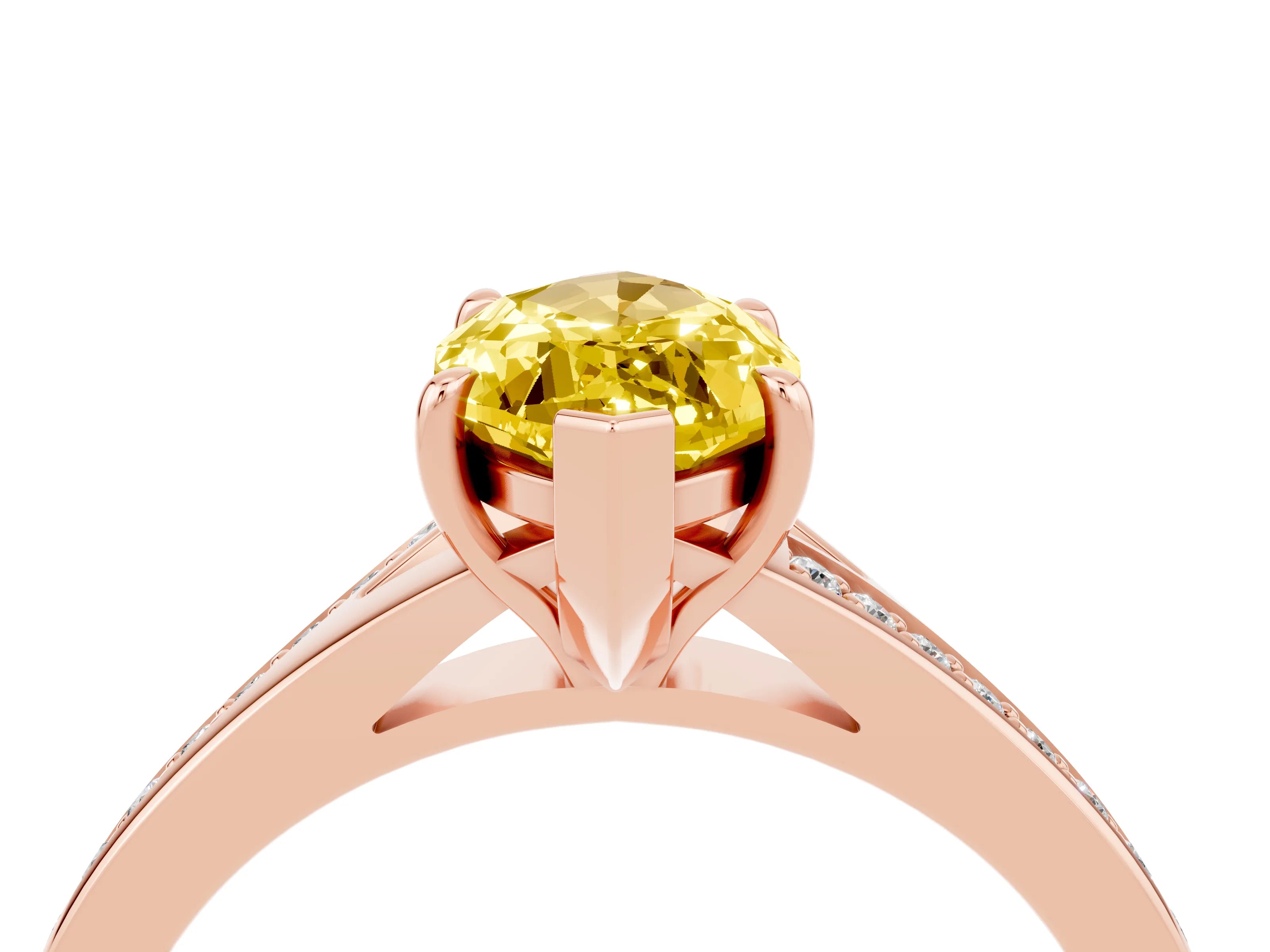 Rose gold Marquise Cut Yellow Sapphire Solitaire Ring with Pavé Band and Prong Setting_16