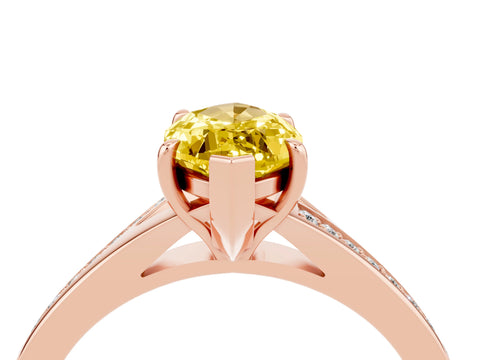 Rose gold Marquise Cut Yellow Sapphire Solitaire Ring with Pavé Band and Prong Setting_16