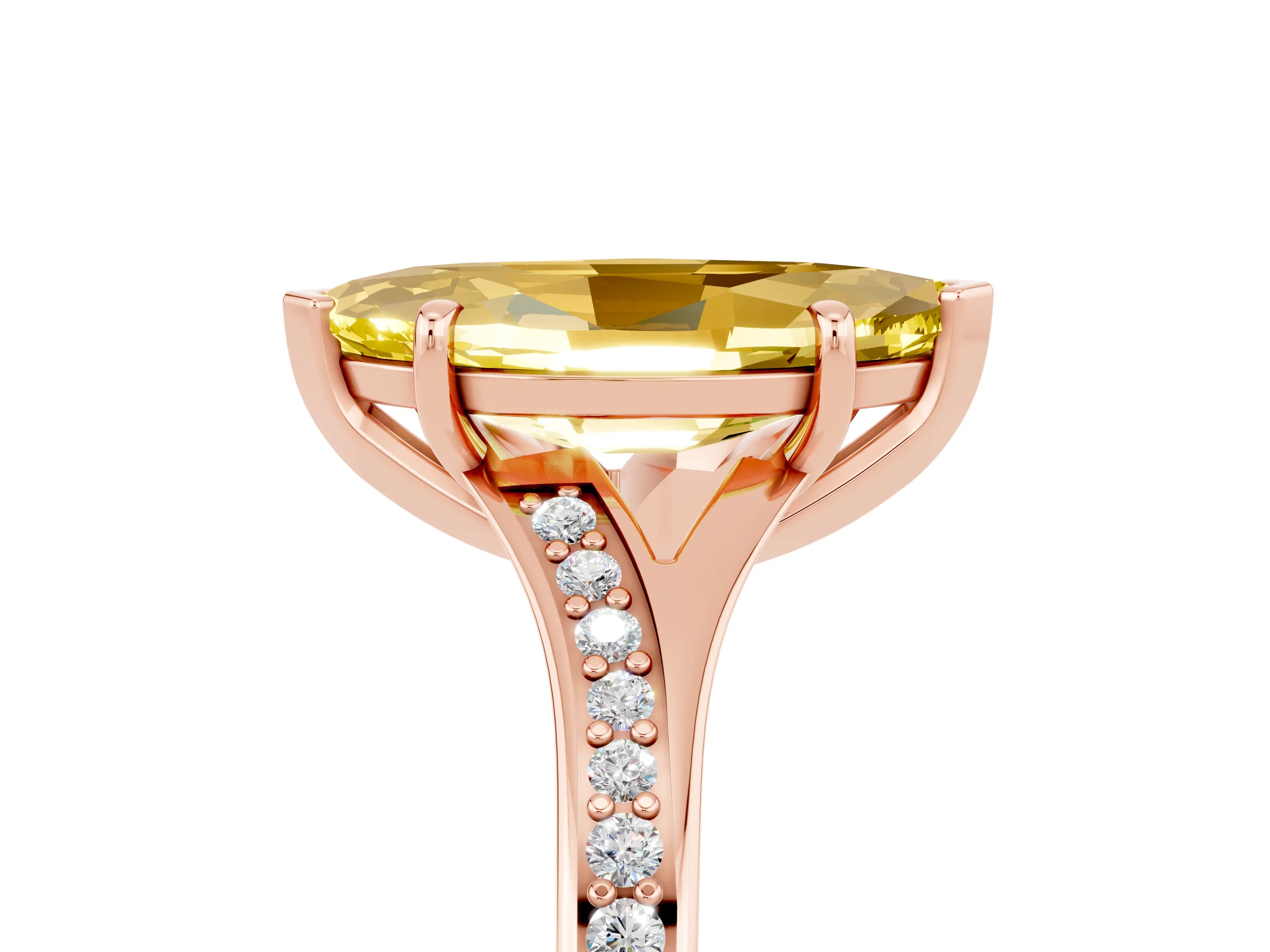 Rose gold Marquise Cut Yellow Sapphire Solitaire Ring with Pavé Band and Prong Setting_17