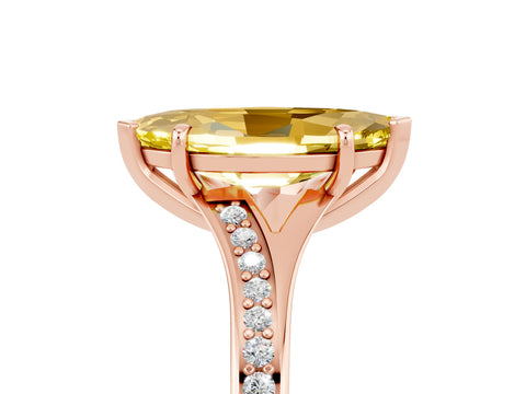 Rose gold Marquise Cut Yellow Sapphire Solitaire Ring with Pavé Band and Prong Setting_17