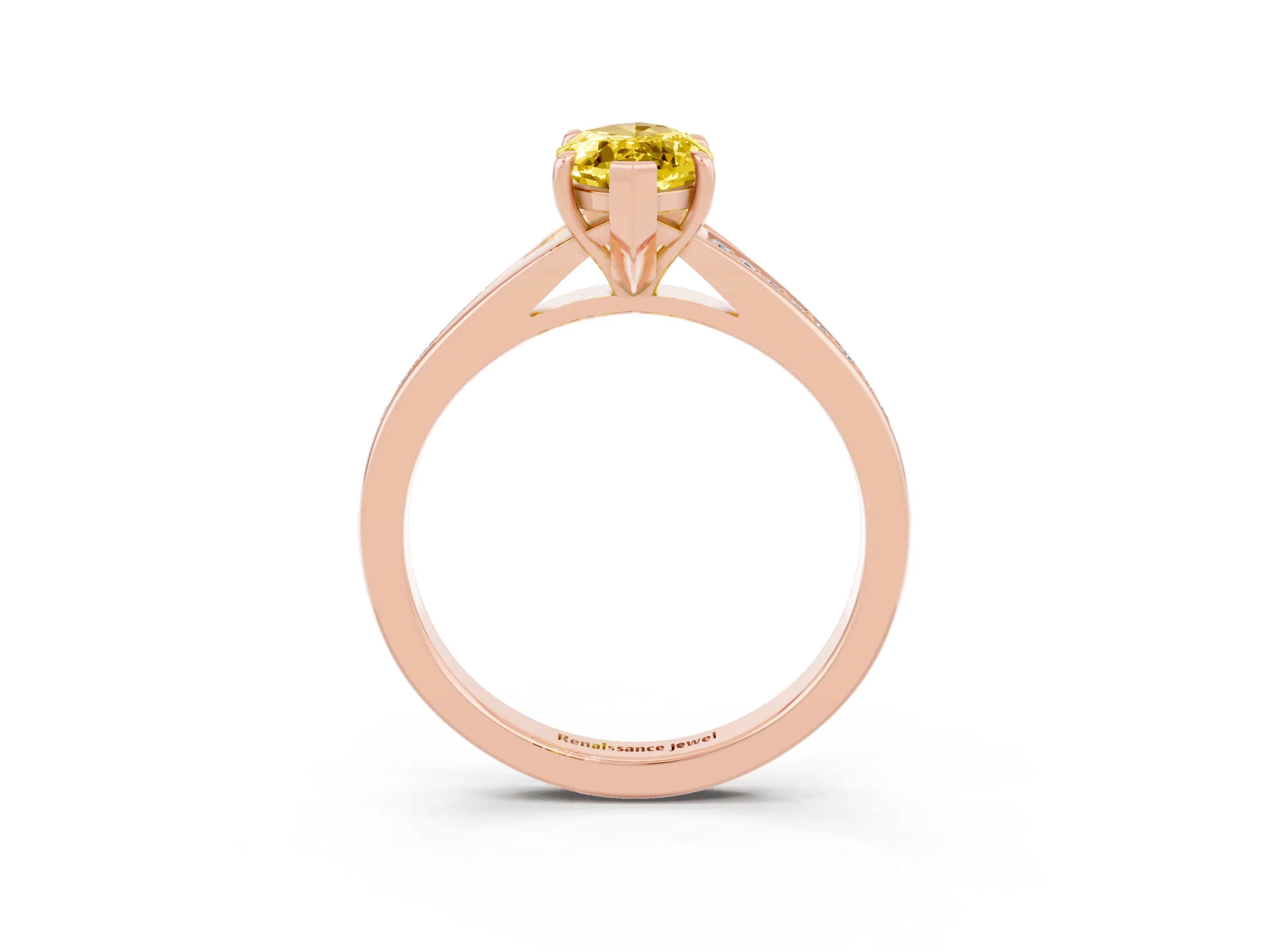 Rose gold Marquise Cut Yellow Sapphire Solitaire Ring with Pavé Band and Prong Setting_3