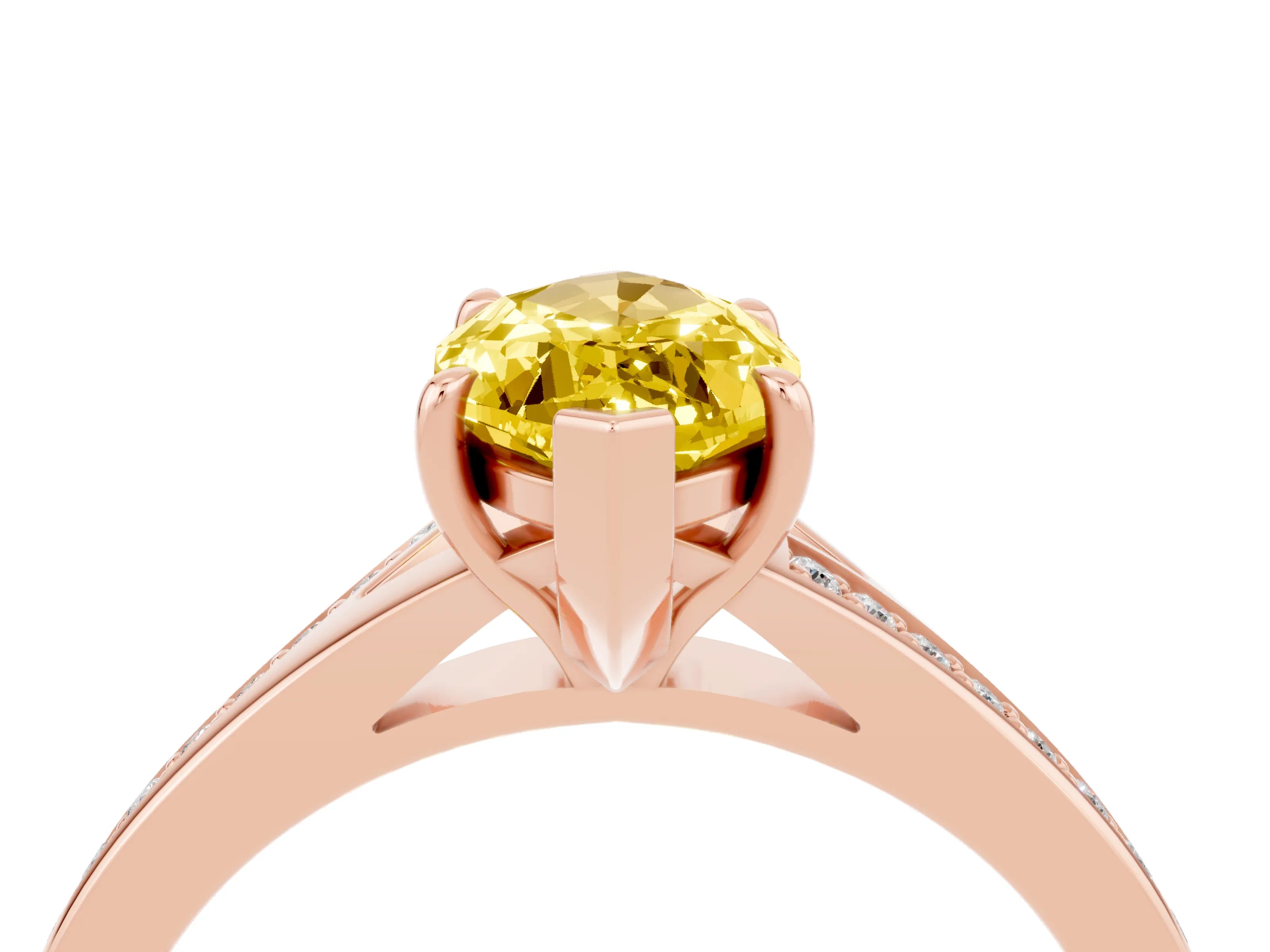 Rose gold Marquise Cut Yellow Sapphire Solitaire Ring with Pavé Band and Prong Setting_4