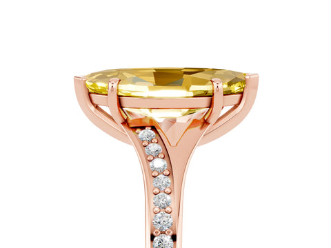 Rose gold Marquise Cut Yellow Sapphire Solitaire Ring with Pavé Band and Prong Setting_5