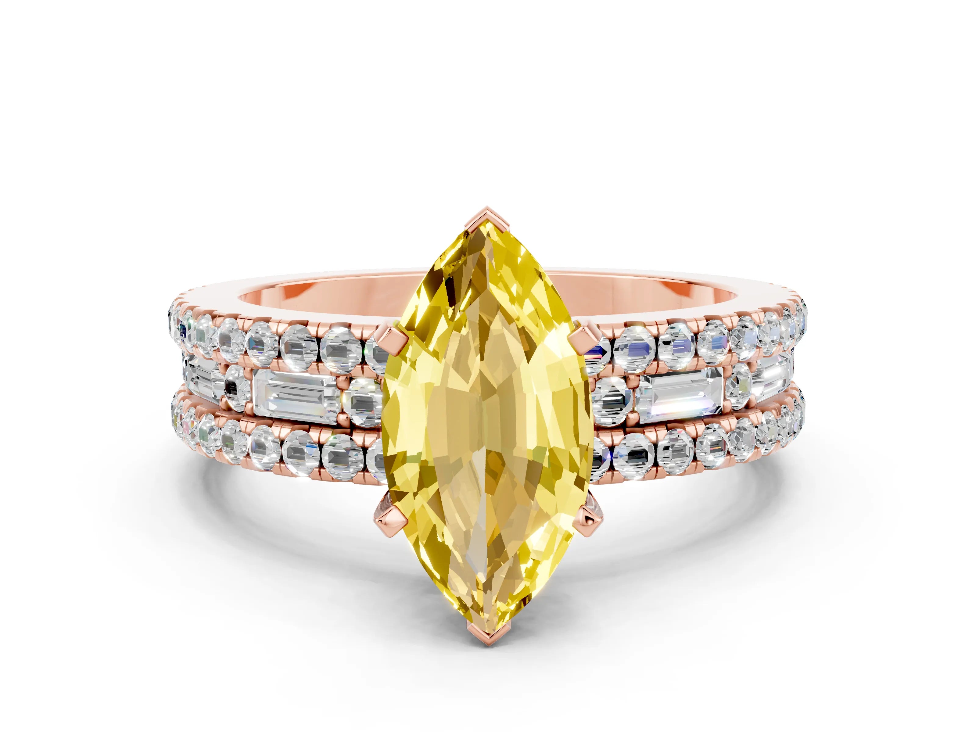 Rose gold Marquise Cut Yellow Sapphire Solitaire Ring with Pavé and Channel Set Band_24