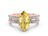 Rose gold Marquise Cut Yellow Sapphire Solitaire Ring with Pavé and Channel Set Band_24