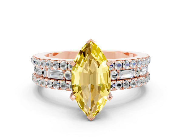 Rose gold Marquise Cut Yellow Sapphire Solitaire Ring with Pavé and Channel Set Band