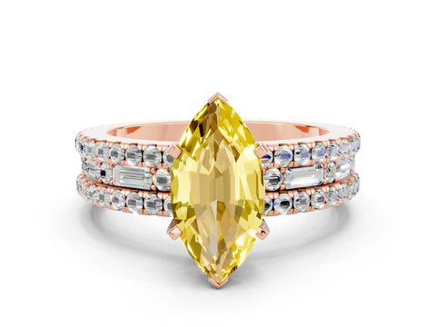 Rose gold Marquise Cut Yellow Sapphire Solitaire Ring with Pavé and Channel Set Band_24
