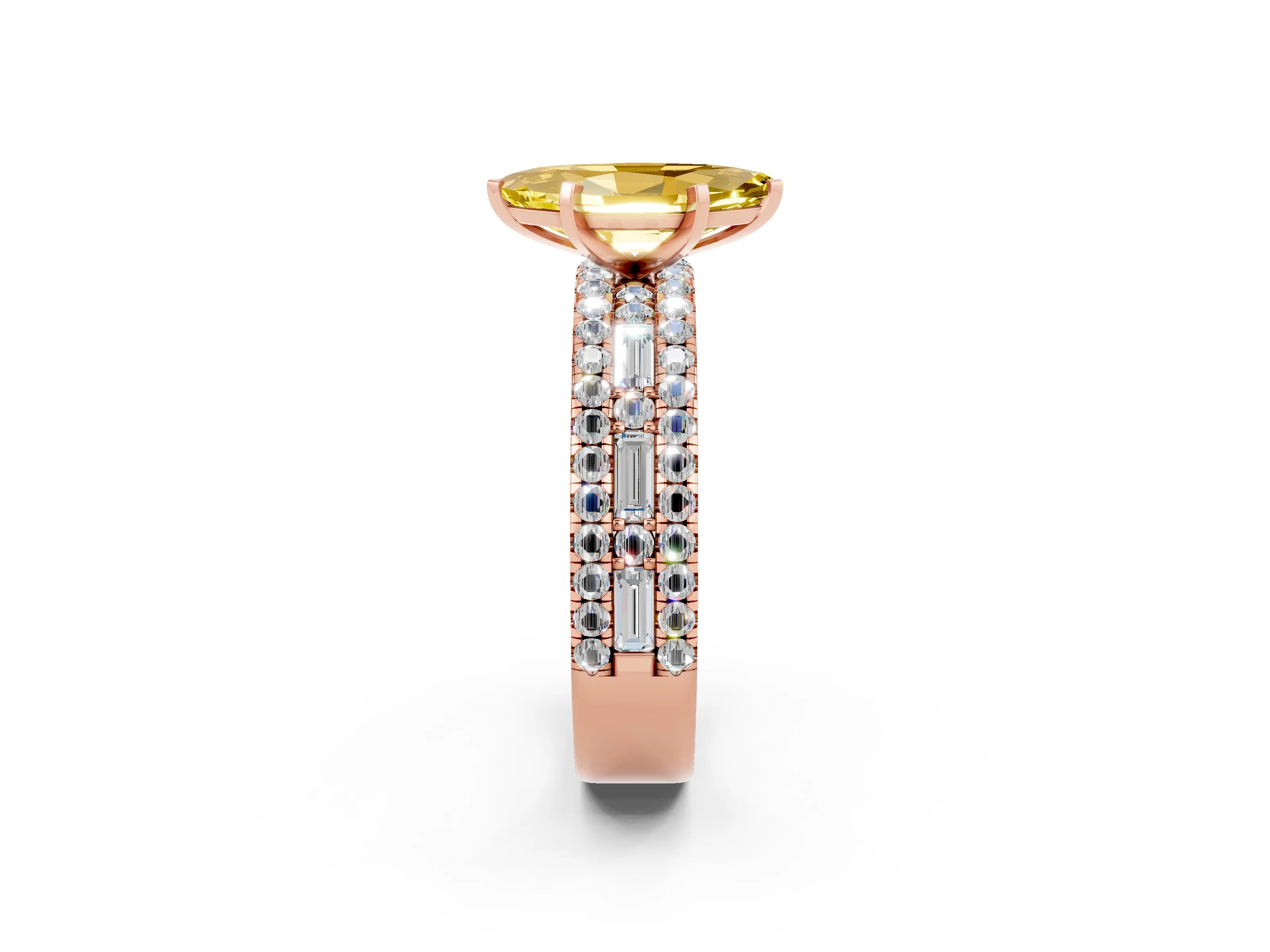 Rose gold Marquise Cut Yellow Sapphire Solitaire Ring with Pavé and Channel Set Band_26