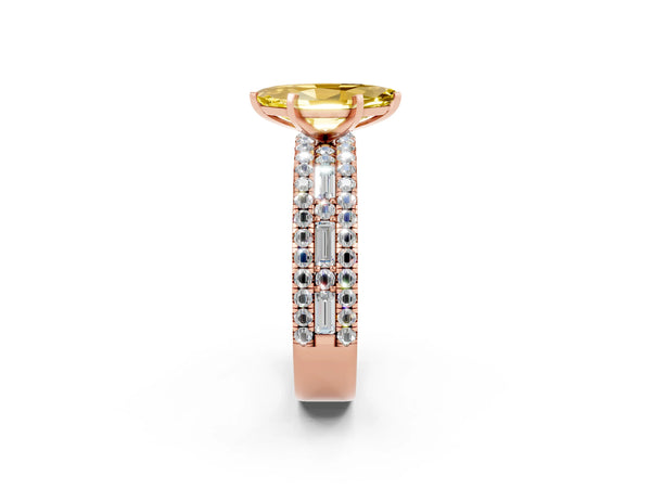 Rose gold Marquise Cut Yellow Sapphire Solitaire Ring with Pavé and Channel Set Band
