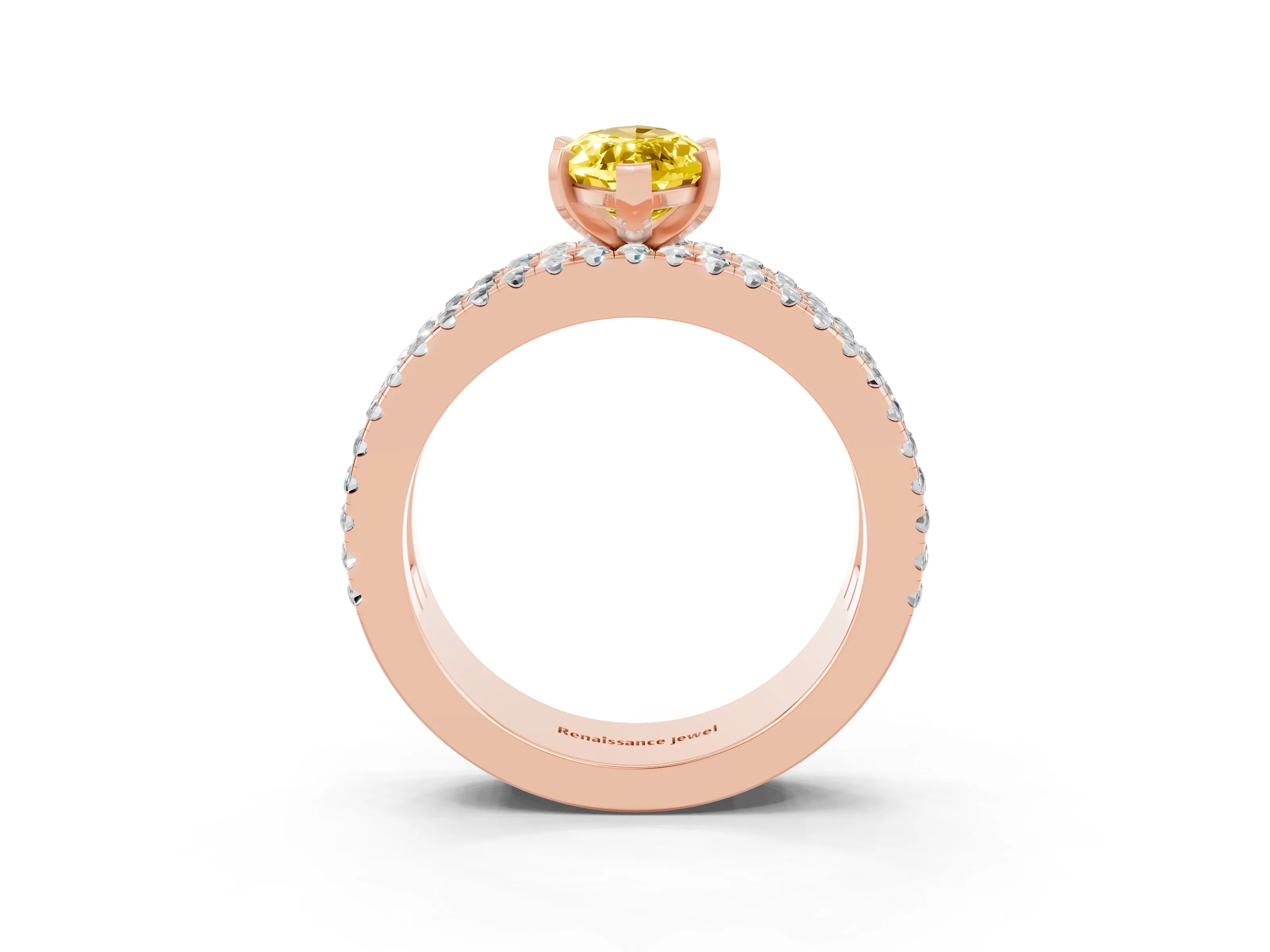 Rose gold Marquise Cut Yellow Sapphire Solitaire Ring with Pavé and Channel Set Band_27