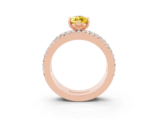 Rose gold Marquise Cut Yellow Sapphire Solitaire Ring with Pavé and Channel Set Band
