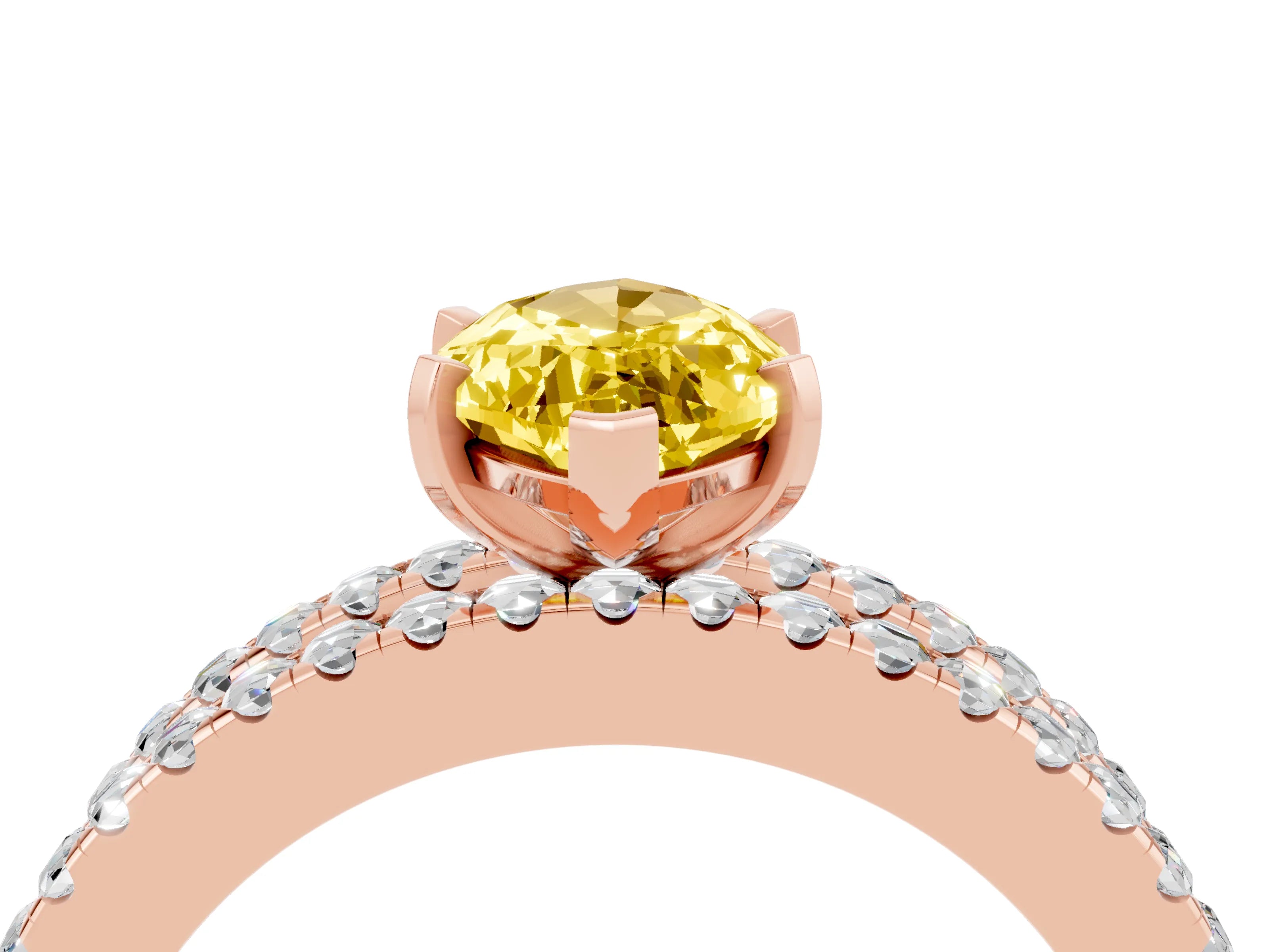 Rose gold Marquise Cut Yellow Sapphire Solitaire Ring with Pavé and Channel Set Band_28