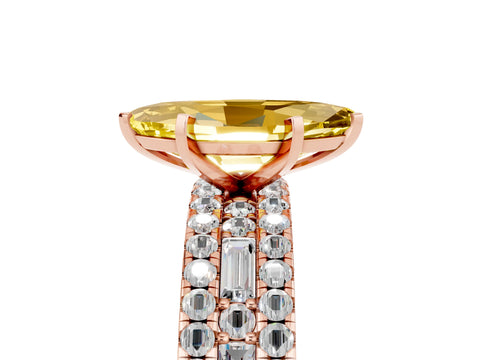 Rose gold Marquise Cut Yellow Sapphire Solitaire Ring with Pavé and Channel Set Band_29