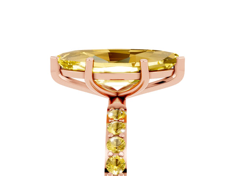 Rose gold Marquise Cut Yellow Sapphire Solitaire Ring with Pave Band and Four Prong Setting_17