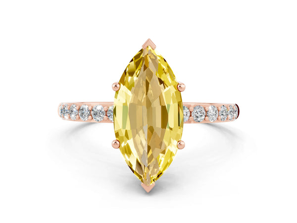 Rose gold Marquise Cut Yellow Sapphire Solitaire Ring with Round  Pavé Band and Prong Setting