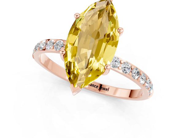Rose gold Marquise Cut Yellow Sapphire Solitaire Ring with Round  Pavé Band and Prong Setting
