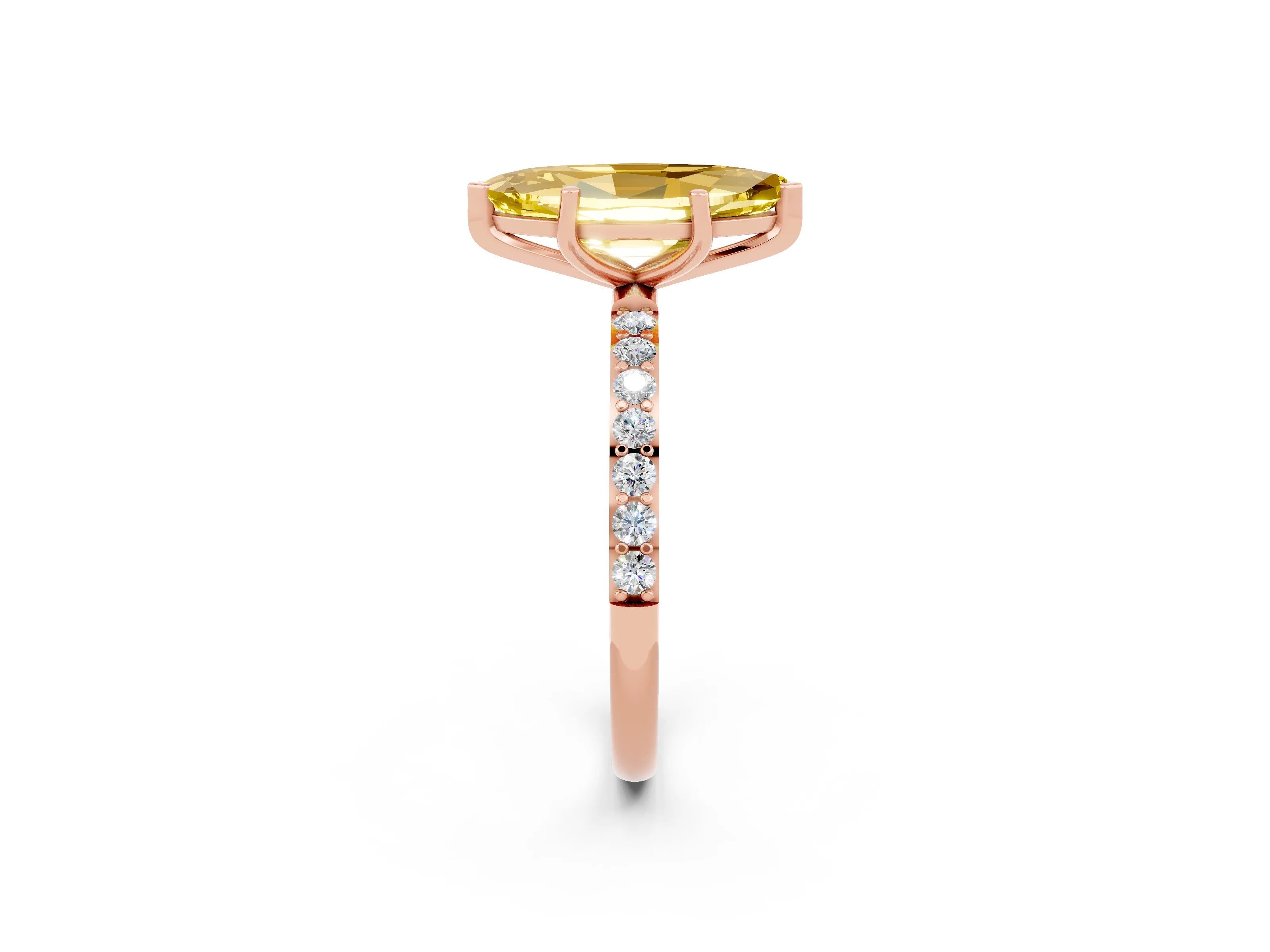Rose gold Marquise Cut Yellow Sapphire Solitaire Ring with Pave Band and Four Prong Setting_50