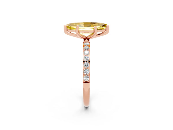 Rose gold Marquise Cut Yellow Sapphire Solitaire Ring with Round  Pavé Band and Prong Setting