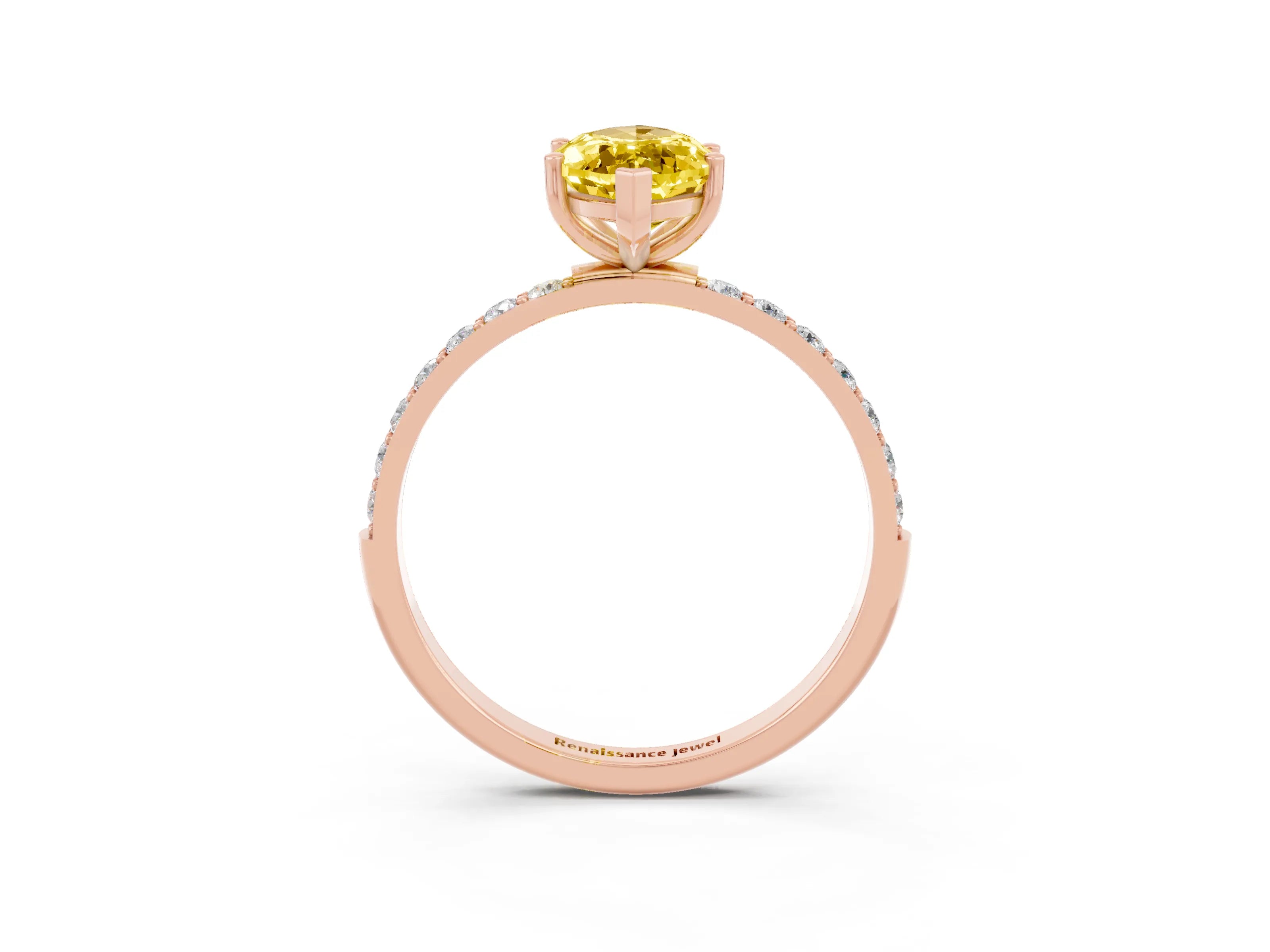 Rose gold Marquise Cut Yellow Sapphire Solitaire Ring with Pave Band and Four Prong Setting_51