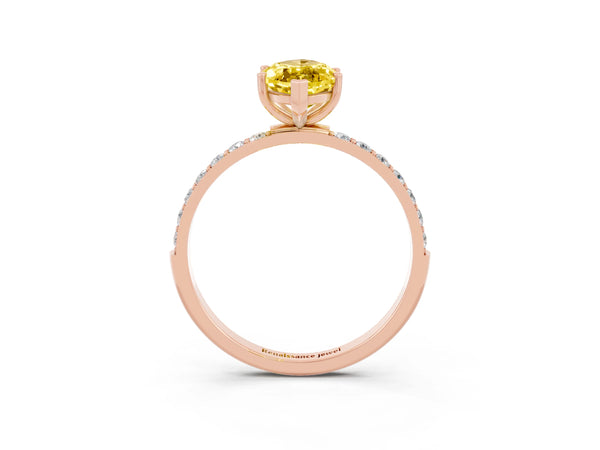 Rose gold Marquise Cut Yellow Sapphire Solitaire Ring with Round  Pavé Band and Prong Setting