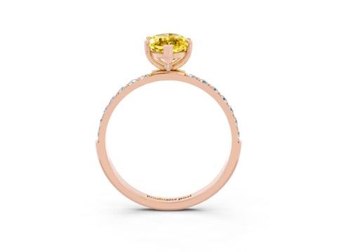 Rose gold Marquise Cut Yellow Sapphire Solitaire Ring with Pave Band and Four Prong Setting_51