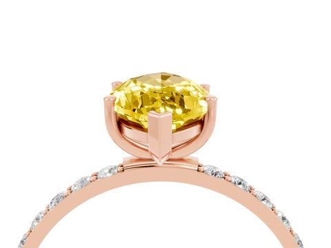 Rose gold Marquise Cut Yellow Sapphire Solitaire Ring with Pave Band and Four Prong Setting_52