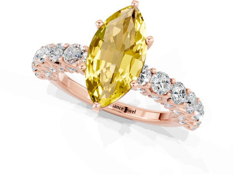 Rose gold Marquise Cut Yellow Sapphire Solitaire Ring with Shared Prong Pavé Band and Four-Prong Setting_1