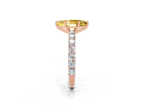 Rose gold Marquise Cut Yellow Sapphire Solitaire Ring with Shared Prong Pavé Band and Four-Prong Setting_2