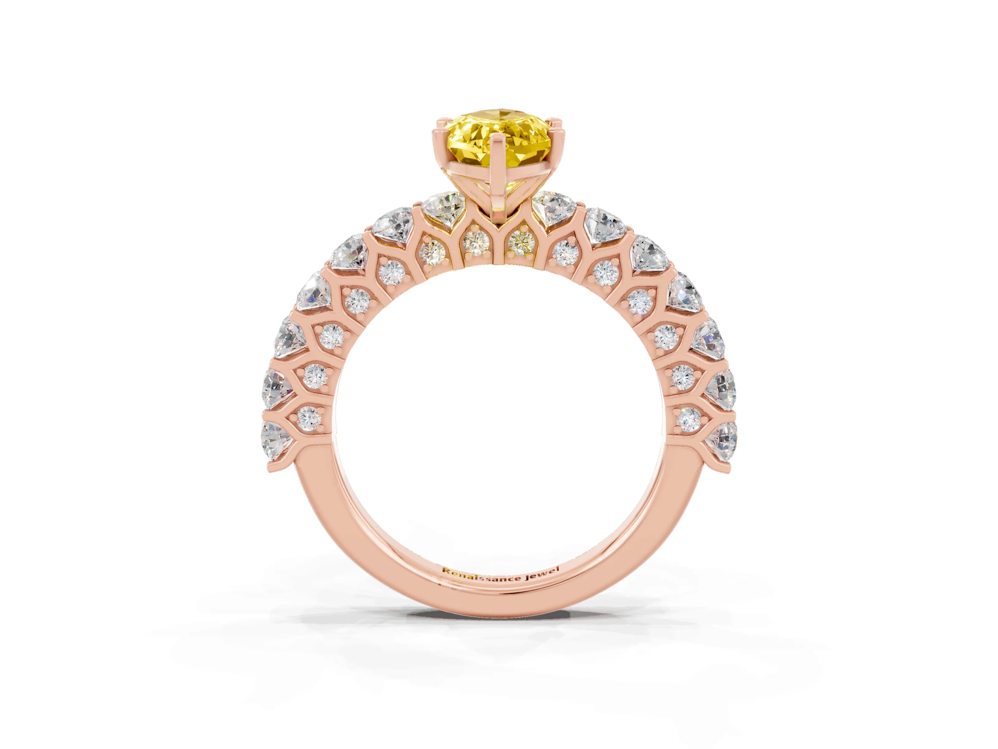 Rose gold Marquise Cut Yellow Sapphire Solitaire Ring with Shared Prong Pavé Band and Four-Prong Setting_3