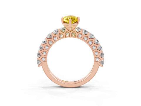 Rose gold Marquise Cut Yellow Sapphire Solitaire Ring with Shared Prong Pavé Band and Four-Prong Setting_3