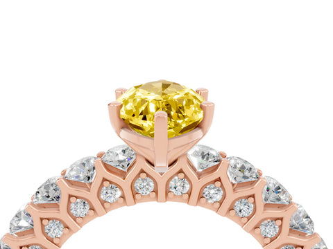 Rose gold Marquise Cut Yellow Sapphire Solitaire Ring with Shared Prong Pavé Band and Four-Prong Setting_4