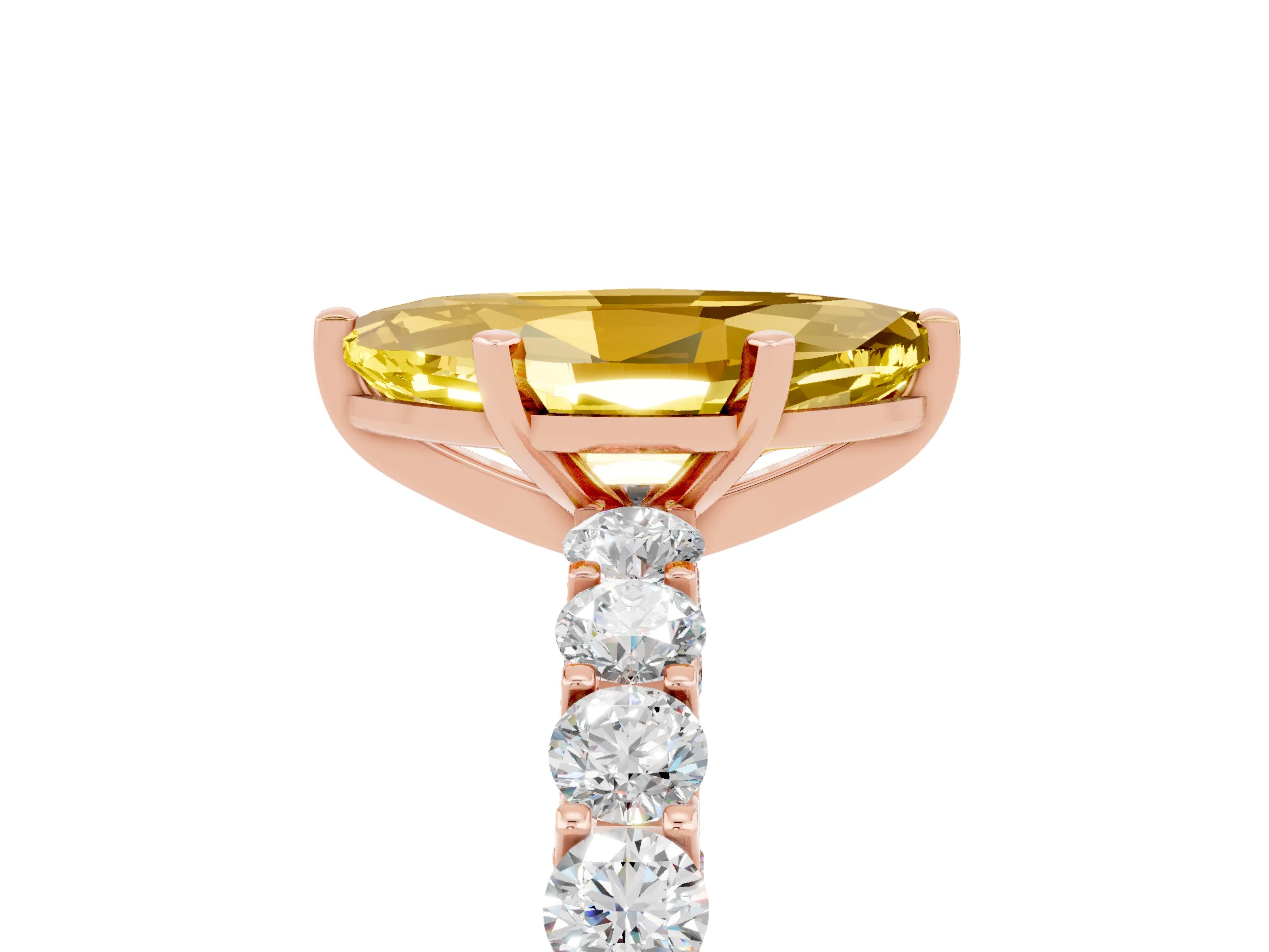 Rose gold Marquise Cut Yellow Sapphire Solitaire Ring with Shared Prong Pavé Band and Four-Prong Setting_5