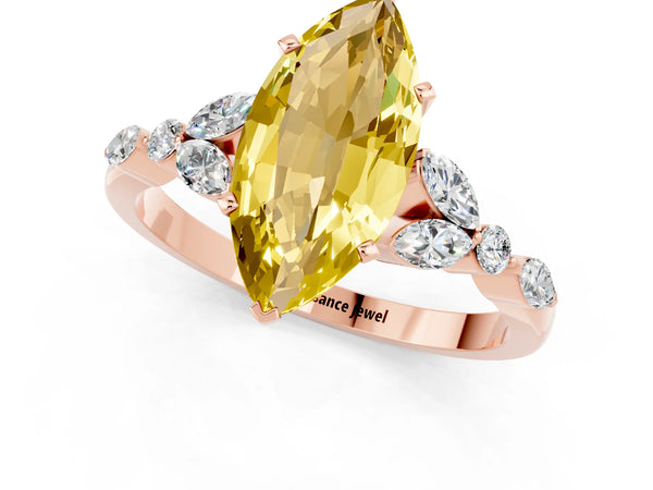 Rose gold Marquise Cut Yellow Sapphire Solitaire Ring with Side Stones and Four-Prong Setting