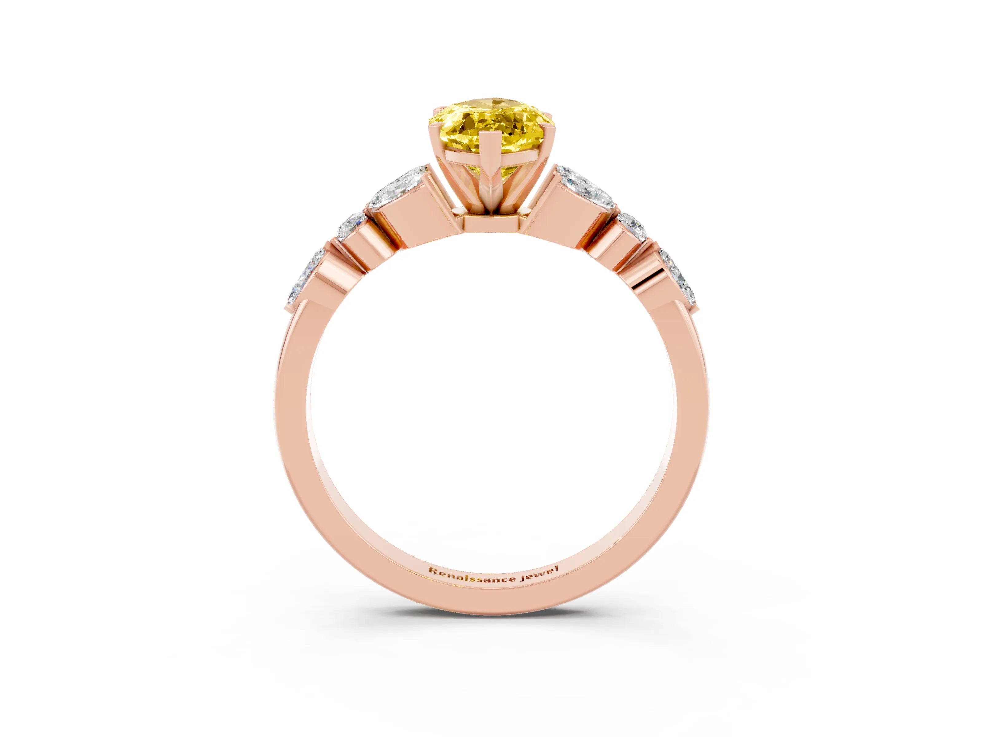 Rose gold Marquise Cut Yellow Sapphire Solitaire Ring with Side Stones and Four-Prong Setting_15