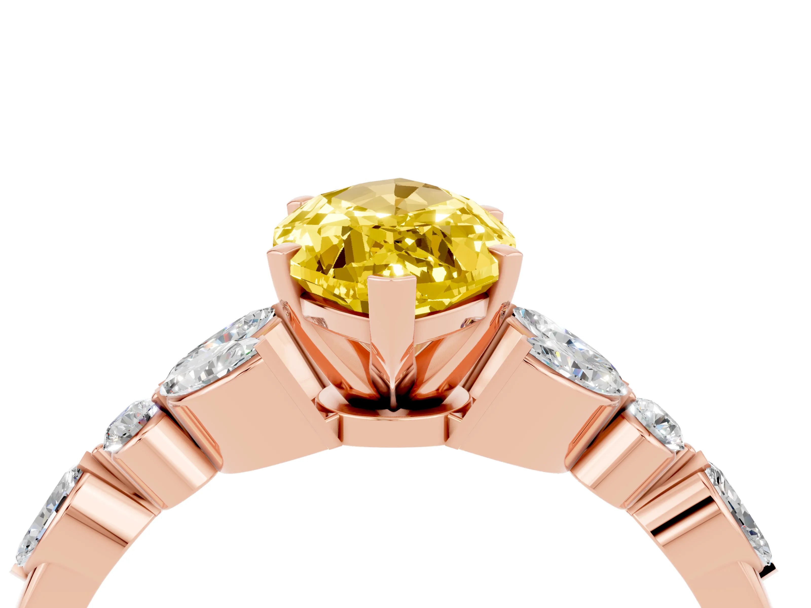 Rose gold Marquise Cut Yellow Sapphire Solitaire Ring with Side Stones and Four-Prong Setting_16