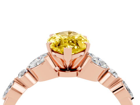 Rose gold Marquise Cut Yellow Sapphire Solitaire Ring with Side Stones and Four-Prong Setting_16