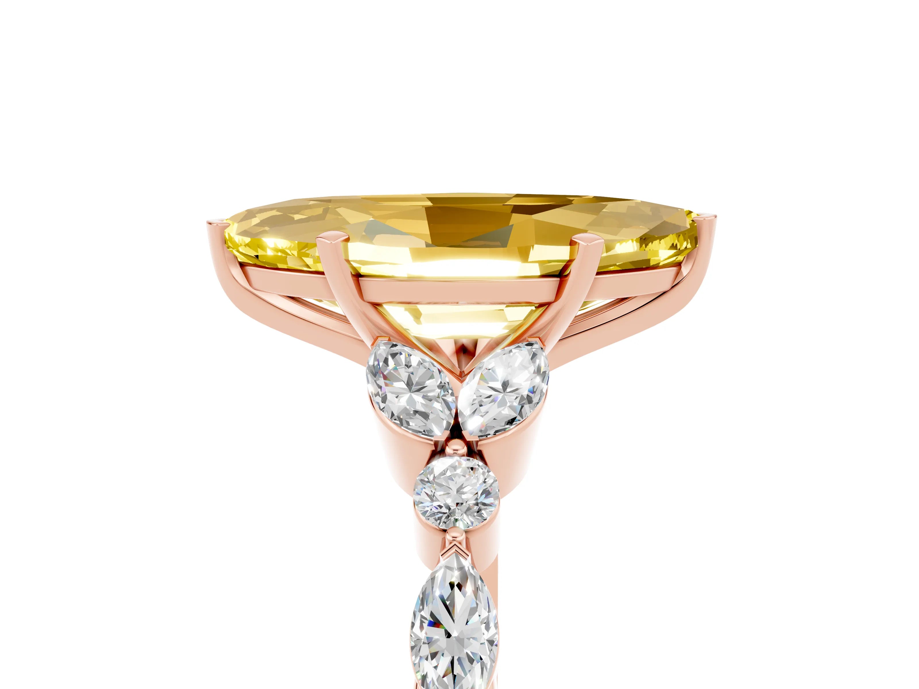 Rose gold Marquise Cut Yellow Sapphire Solitaire Ring with Side Stones and Four-Prong Setting_17