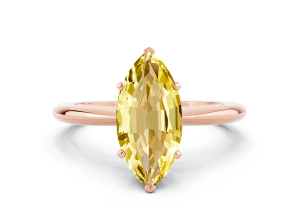 Rose gold Marquise Cut Yellow Sapphire Solitaire Ring with Six-Prong Setting and Classic Band