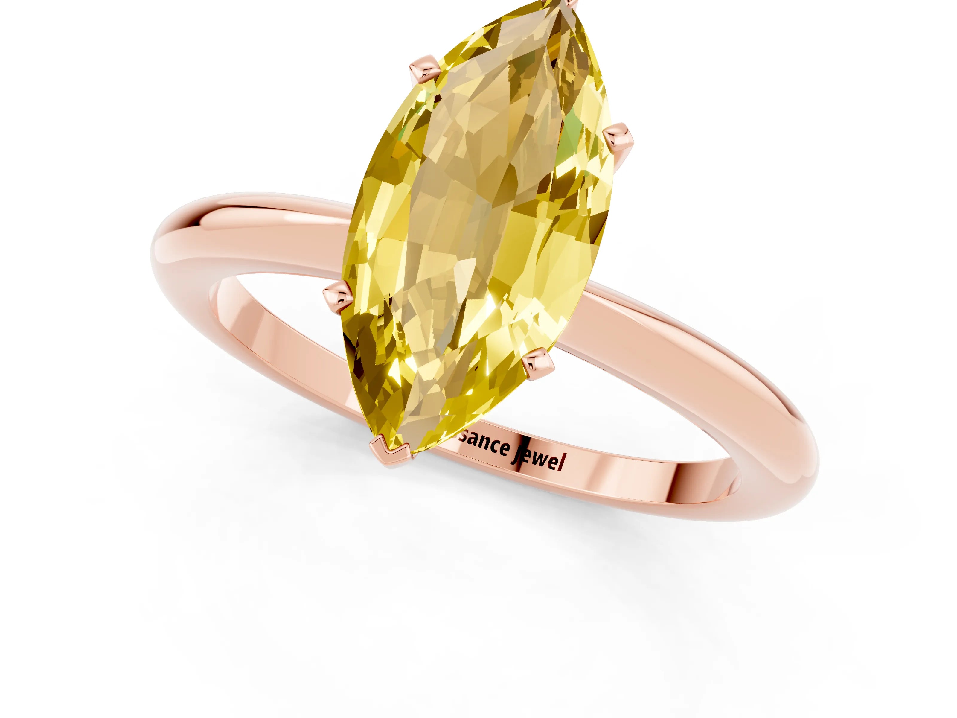 Rose gold Marquise Cut Yellow Sapphire Solitaire Ring with Six-Prong Setting and Classic Band_1