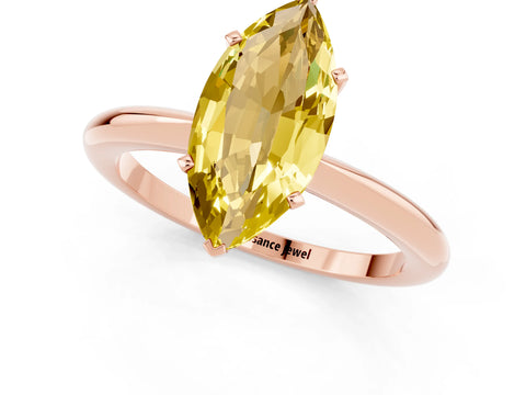 Rose gold Marquise Cut Yellow Sapphire Solitaire Ring with Six-Prong Setting and Classic Band_1