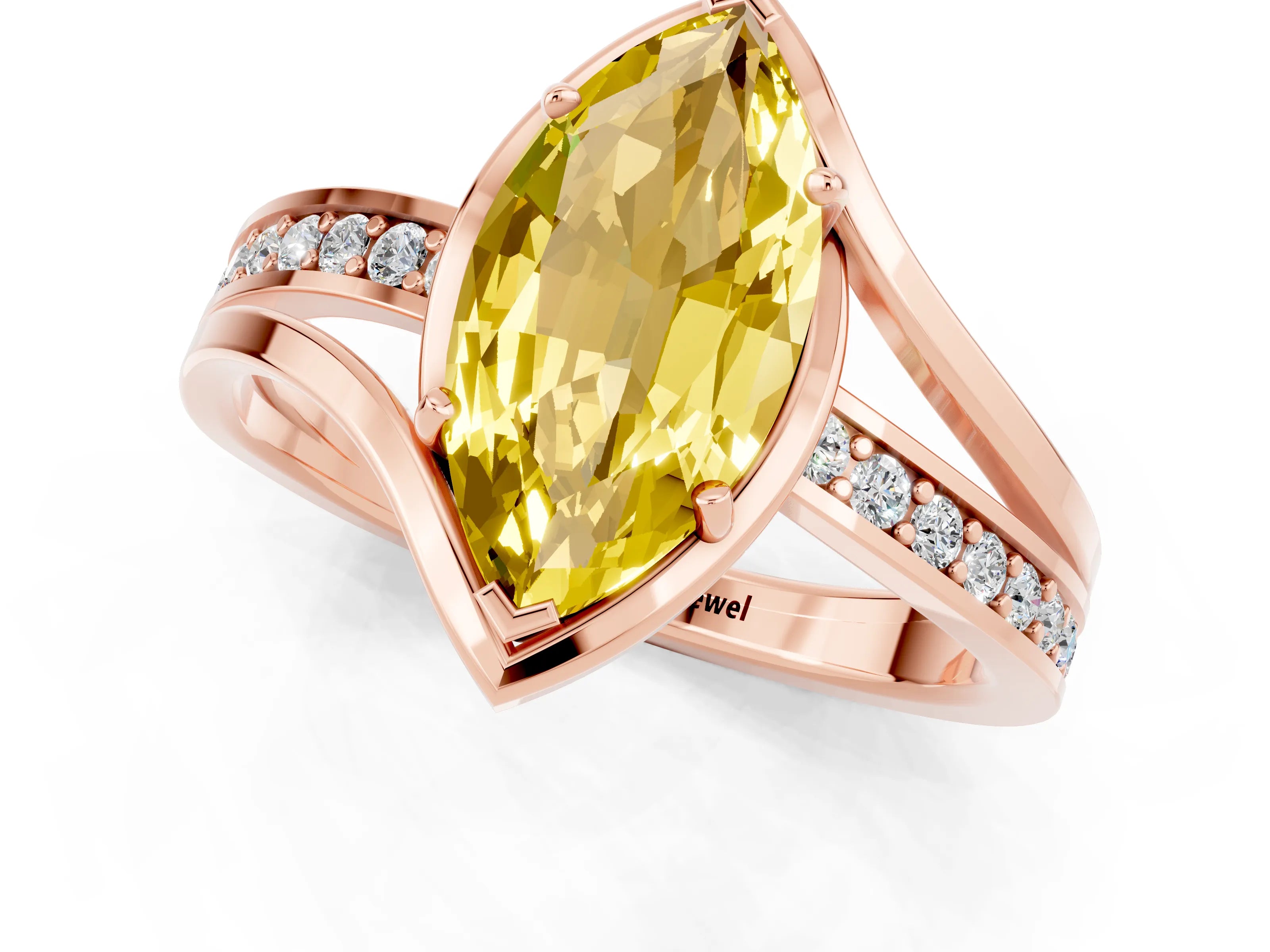Rose gold Marquise Cut Yellow Sapphire Solitaire Ring with Split Shank and Prong Setting_1