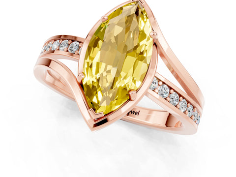 Rose gold Marquise Cut Yellow Sapphire Solitaire Ring with Split Shank and Prong Setting_1