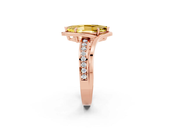 Rose gold Marquise Cut Yellow Sapphire Solitaire Ring with Split Shank and Prong Setting
