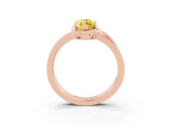 Rose gold Marquise Cut Yellow Sapphire Solitaire Ring with Split Shank and Prong Setting