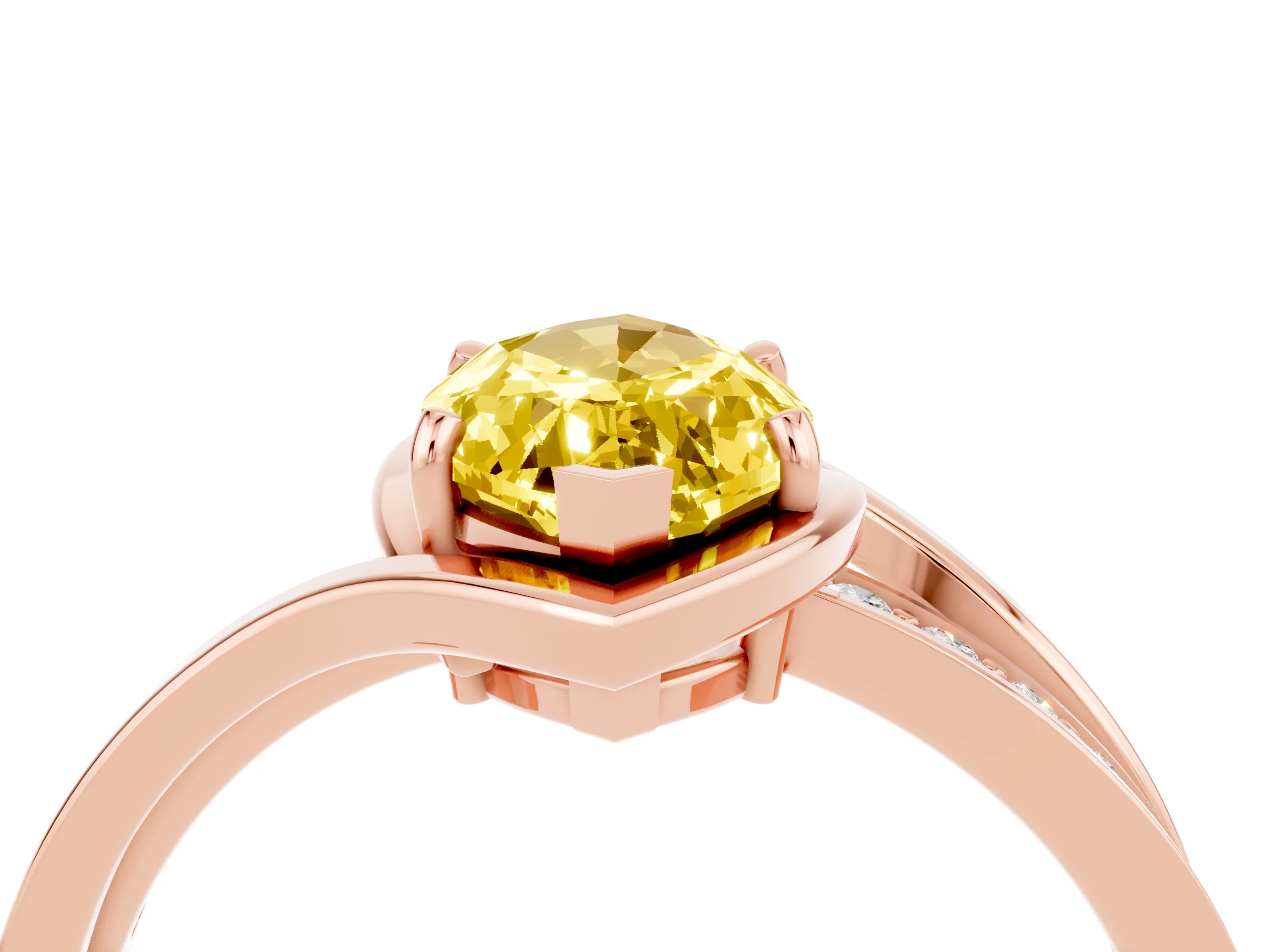 Rose gold Marquise Cut Yellow Sapphire Solitaire Ring with Split Shank and Prong Setting_4