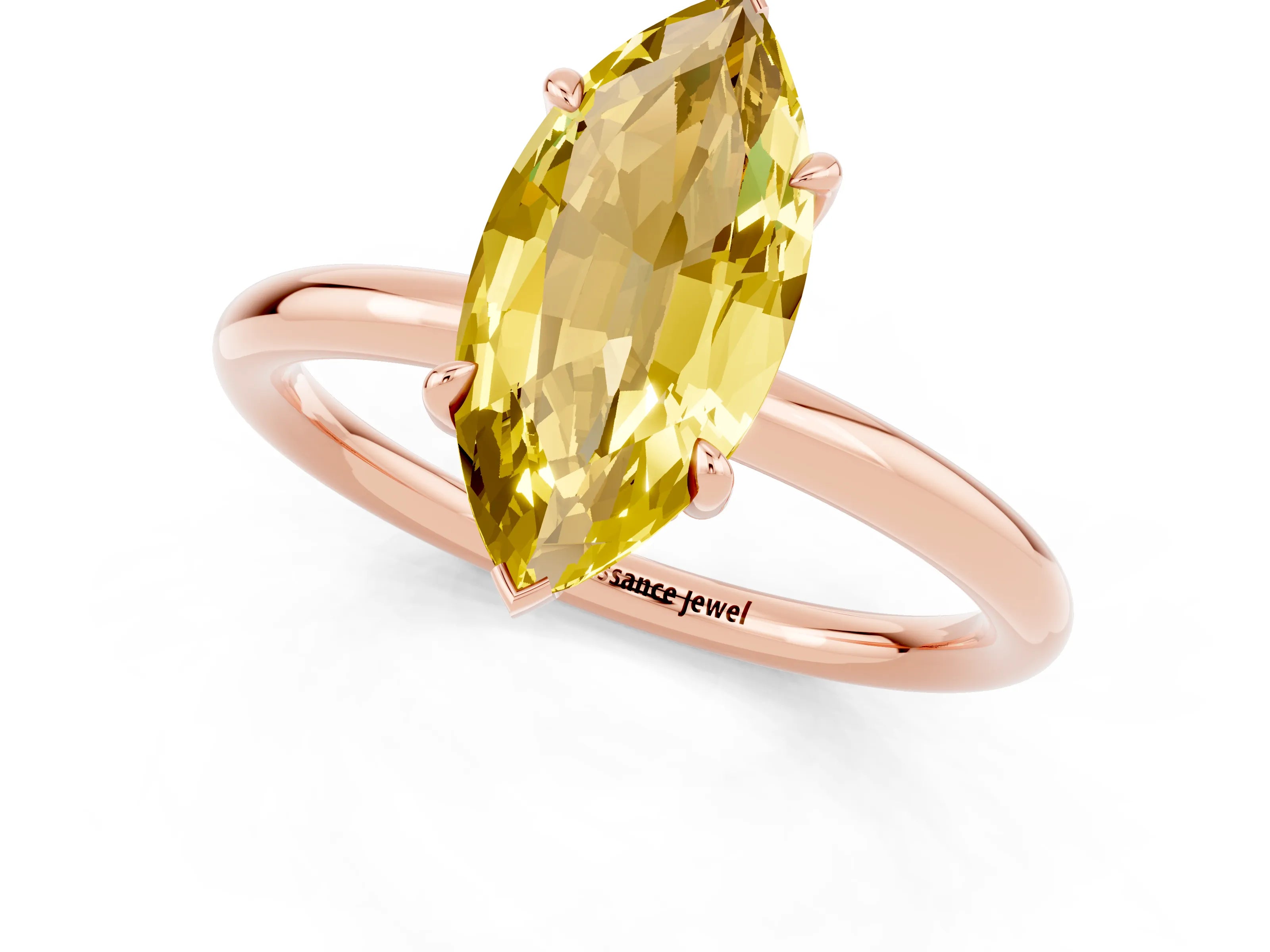 Rose gold Marquise Cut Yellow Sapphire Solitaire Ring with Thin Band and Four-Prong Setting_37